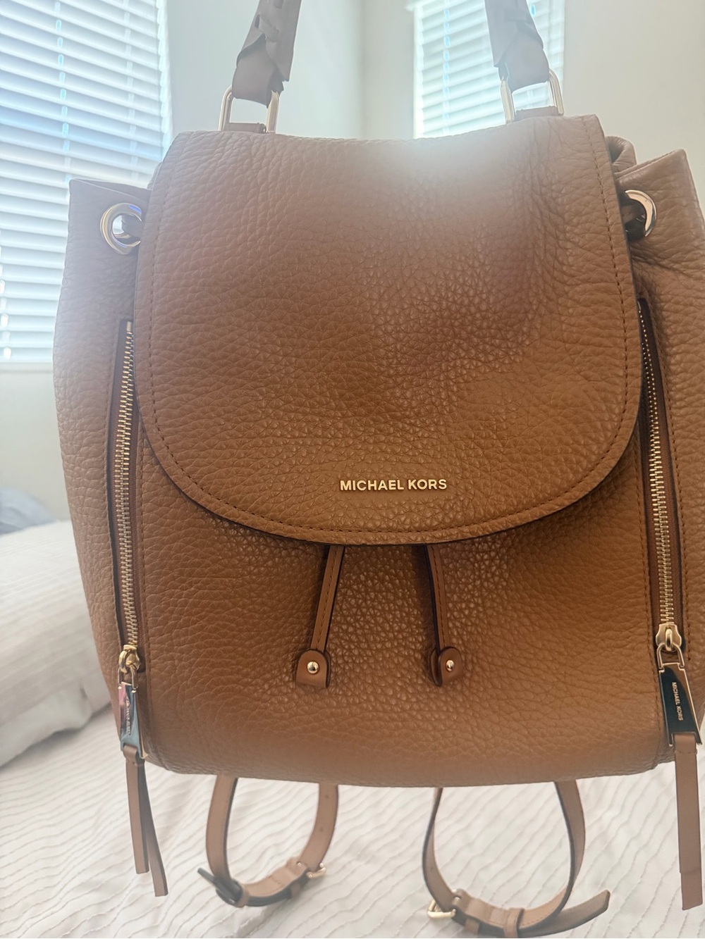 Michael Kors Chestnut Pebbled Leather Drawstring Backpack - Picture 2 of 9